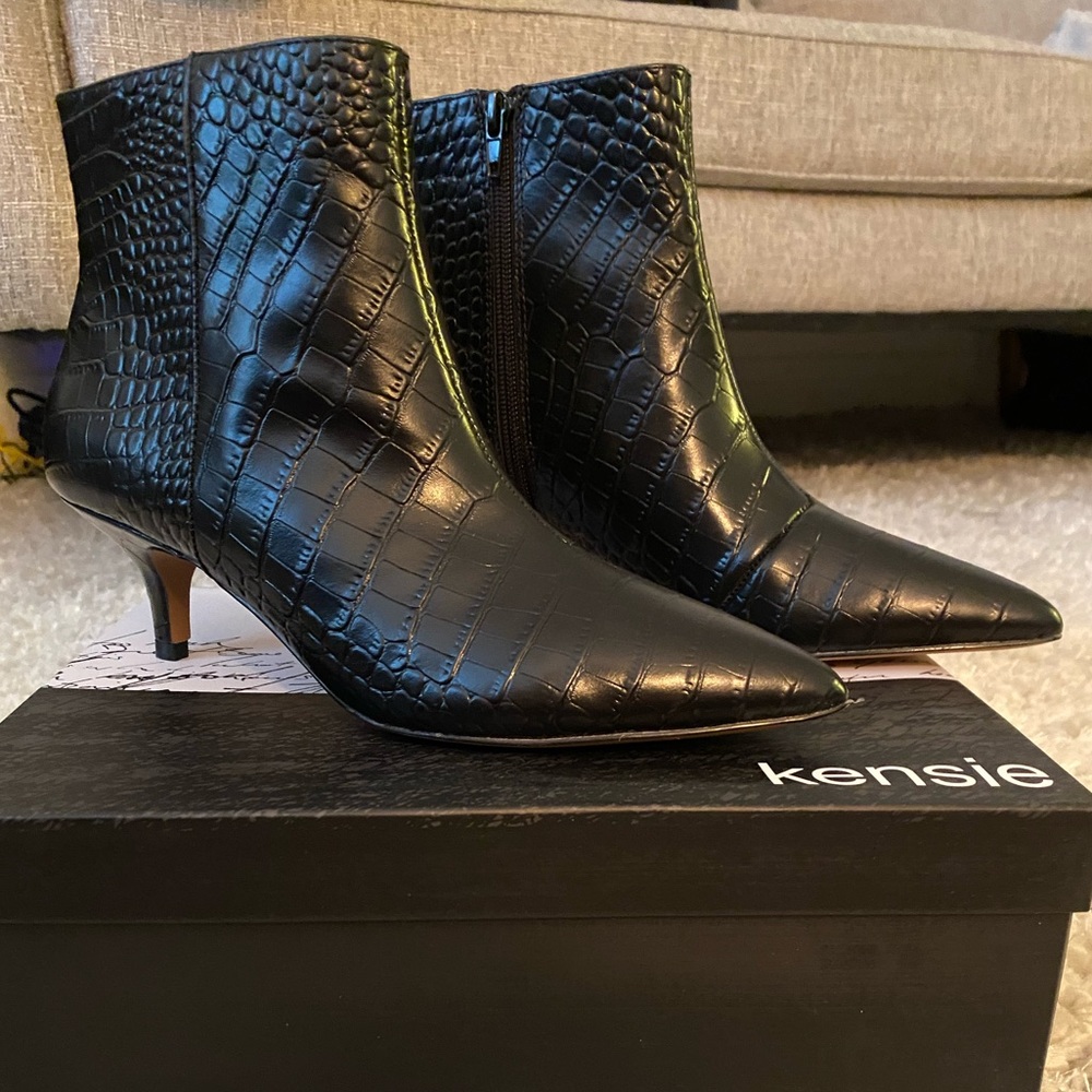 Pointy toe croc booties